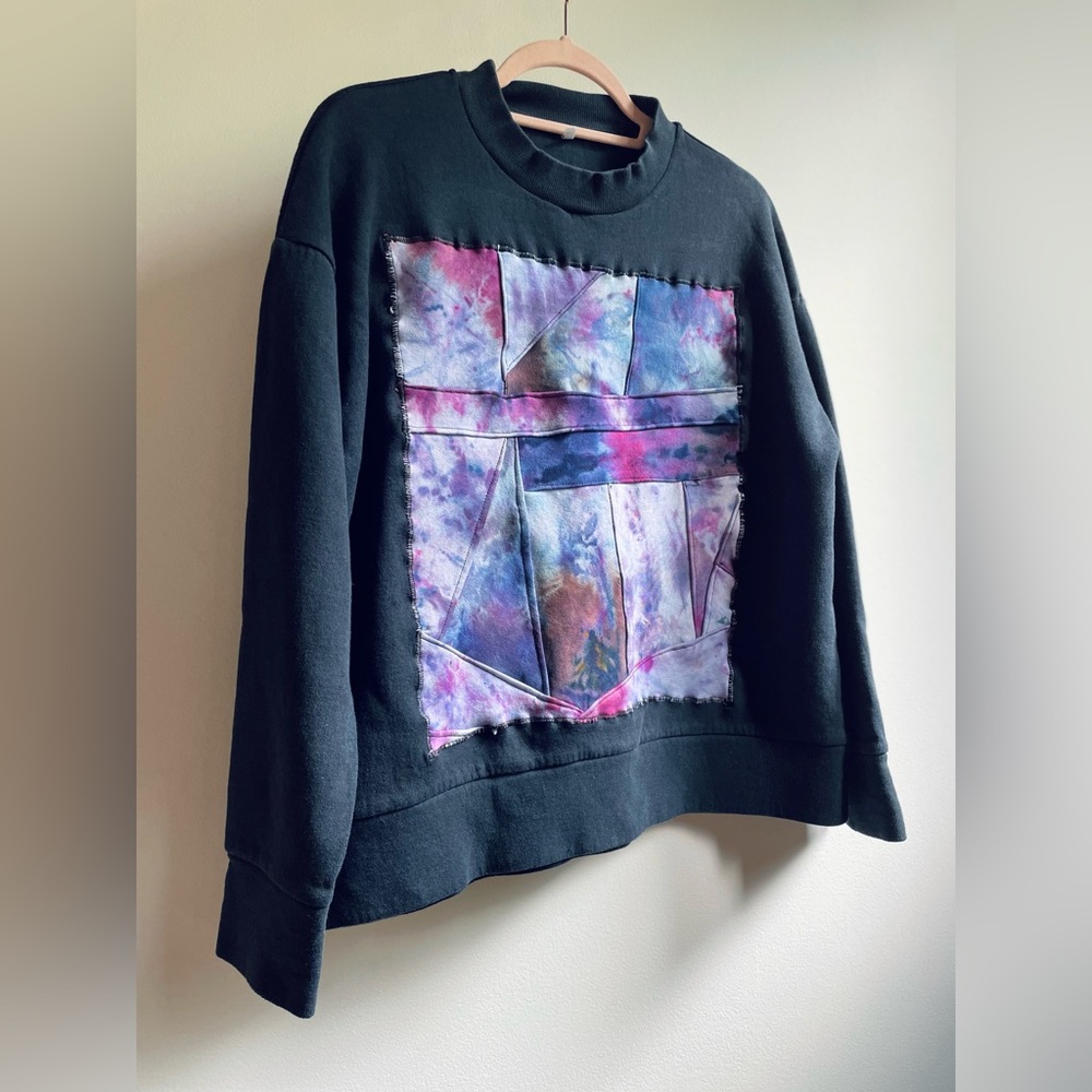 Muji Organic Cotton Sweatshirt With Artisan Ice-Dyed Fabric Centerpiece Size M/L